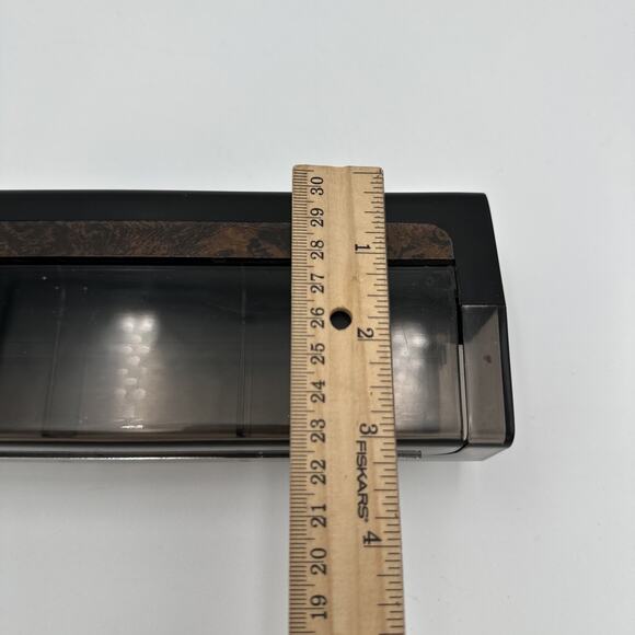 1980s Plastic Black with Faux Wood Desk Caddy Clear Smoke Organizer Hong Kong - Picture 4 of 9